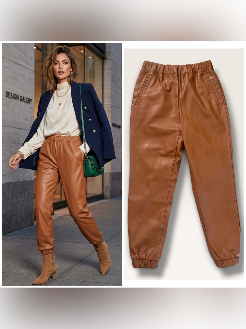 NEW INC International Concepts Faux Leather Joggers - Cognac Brown, Medium